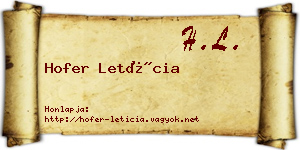Hofer Letícia névjegykártya